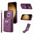For Samsung Galaxy S23+ 5G Vertical Card Bag Ring Holder Phone Case with Dual Lanyard(Dark Purple)