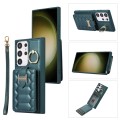 For Samsung Galaxy S23 Ultra 5G Vertical Card Bag Ring Holder Phone Case with Dual Lanyard(Dark Gree