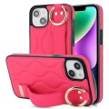 For iPhone 14 Non-slip Full Coverage Ring PU Phone Case with Wristband(Rose Red)