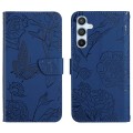 For Samsung Galaxy A15 Skin Feel Butterfly Embossed Flip Leather Phone Case(Blue)