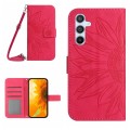 For Samsung Galaxy A05S Skin Feel Sun Flower Embossed Flip Leather Phone Case with Lanyard(Rose Red)