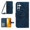 For Samsung Galaxy A05S Skin Feel Sun Flower Embossed Flip Leather Phone Case with Lanyard(Inky Blue