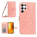 For Samsung Galaxy S24 Ultra 5G Skin Feel Sun Flower Embossed Flip Leather Phone Case with Lanyard(P