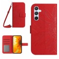 For Samsung Galaxy S24+ 5G Skin Feel Sun Flower Embossed Flip Leather Phone Case with Lanyard(Red)