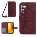 For Samsung Galaxy S24 5G Skin Feel Sun Flower Embossed Flip Leather Phone Case with Lanyard(Wine Re