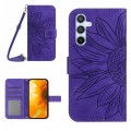 For Samsung Galaxy A35 5G Skin Feel Sun Flower Embossed Flip Leather Phone Case with Lanyard(Dark Pu