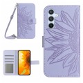 For Samsung Galaxy A55 5G Skin Feel Sun Flower Embossed Flip Leather Phone Case with Lanyard(Purple)