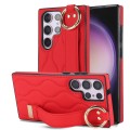 For Samsung Galaxy S23 Ultra Non-slip Full Coverage Ring PU Phone Case with Wristband(Red)