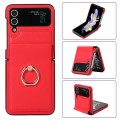 For Samsung Galaxy Z Flip3 Full Coverage Fold Solid Color PU Phone Case with Ring(Red)