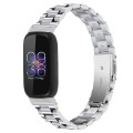 For Fitbit Inspire 3 Three Bead Flat Buckle Stainless Steel Watch Band(Silver)
