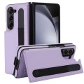 For Samsung Galaxy Z Fold5 Full Coverage Fold Double Buckle PU Phone Case with Pen Slots(Purple)