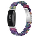 For Fitbit Inspire 3 Oval Resin Replacement Watch Band(Purple Green Flower)