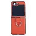 For Samsung Galaxy Z Flip5 Solid Color Litchi Leather Texture Protective Phone Case with Ring(Red)