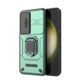 For Samsung Galaxy S24+ 5G Sliding Camshield TPU + PC Shockproof Phone Case with Holder(Green)