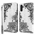 For Samsung Galaxy A05s 3D Painting Pattern Flip Leather Phone Case(Diagonal Black Flower)