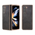 For Samsung Galaxy Z Fold5 Nano Electroplating Dual Color Cowhide Texture Protective Phone Case(Blac