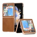For Samsung Galaxy Z Flip5 Nano Electroplating Dual Color Cowhide Texture Protective Phone Case(Brow