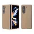 For Samsung Galaxy Z Fold5 Nano Electroplating Genuine Leather Litchi Texture Phone Case(Grey)