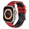 For Apple Watch Ultra 2 49mm Twill Dual-row Buckle Silicone Watch Band(Red Black)