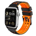 For Apple Watch Series 9 41mm Twill Dual-row Buckle Silicone Watch Band(Black Orange)