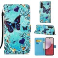 For Samsung Galaxy A15 Colored Drawing Pattern Plain Weave Leather Phone Case(Caring Butterfly)