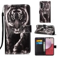 For Samsung Galaxy A15 Colored Drawing Pattern Plain Weave Leather Phone Case(Black And White Tiger)