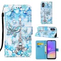 For Samsung Galaxy A05 Colored Drawing Pattern Plain Weave Leather Phone Case(Tower Butterfly)