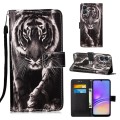 For Samsung Galaxy A05 Colored Drawing Pattern Plain Weave Leather Phone Case(Black And White Tiger)