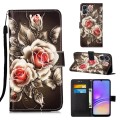 For Samsung Galaxy A05 Colored Drawing Pattern Plain Weave Leather Phone Case(Roses On Black)