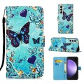 For Samsung Galaxy S24+ 5G Colored Drawing Pattern Plain Weave Leather Phone Case(Caring Butterfly)