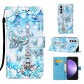 For Samsung Galaxy S24+ 5G Colored Drawing Pattern Plain Weave Leather Phone Case(Tower Butterfly)