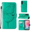For Samsung Galaxy A15 Embossed Butterfly Leather Phone Case(Green)