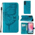 For Samsung Galaxy A15 Embossed Butterfly Leather Phone Case(Blue)