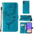 For Samsung Galaxy A05 Embossed Butterfly Leather Phone Case(Blue)