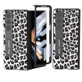 For Samsung Galaxy Z Fold5 ABEEL Integrated Black Edge Leopard Phone Case with Holder(Silver)