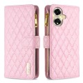 For OPPO A59 5G Diamond Lattice Zipper Wallet Leather Flip Phone Case(Pink)
