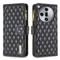 For OPPO Find X7 Diamond Lattice Zipper Wallet Leather Flip Phone Case(Black)