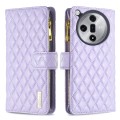 For OPPO Find X7 Ultra Diamond Lattice Zipper Wallet Leather Flip Phone Case(Purple)