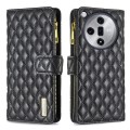 For OPPO Find X7 Ultra Diamond Lattice Zipper Wallet Leather Flip Phone Case(Black)