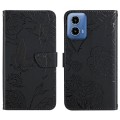 For Motorola Moto G34 5G HT03 Skin Feel Butterfly Embossed Flip Leather Phone Case(Black)