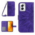 For Motorola Moto G Power 5G 2024 HT04 Skin Feel Sun Flower Embossed Flip Leather Phone Case with La