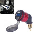 German EU Plug Special Motorcycle Elbow Charger Dual USB Voltmeter 4.2A Charger, Shell Color:Red(Blu