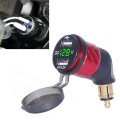 German EU Plug Special Motorcycle Elbow Charger Dual USB Voltmeter 4.2A Charger, Shell Color:Red(Gre