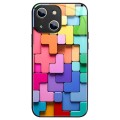 For iPhone 14 Colorful Toy Bricks Pattern Shockproof Glass Phone Case(Black)
