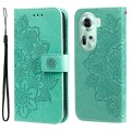 For OPPO Reno11 5G Global 7-petal Flowers Embossing Leather Phone Case(Green)