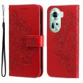 For OPPO Reno11 5G Global 7-petal Flowers Embossing Leather Phone Case(Red)