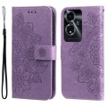 For OPPO A59 5G / A2m 7-petal Flowers Embossing Leather Phone Case(Light Purple)