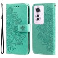 For OPPO Reno11 F Global / F25 Pro Global 7-petal Flowers Embossing Leather Phone Case(Green)