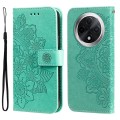 For OPPO A3 Pro 5G 7-petal Flowers Embossing Leather Phone Case(Green)