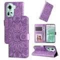 For OPPO Reno11 5G Global Embossed Sunflower Leather Phone Case(Purple)
